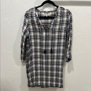 Madewell Blue/White Scoop Neck Tassel 3/4 Sleeve Shirt Dress